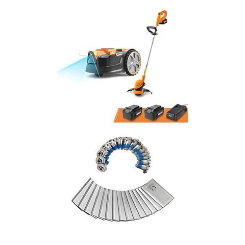 LawnMaster Robot Lawn Mower with Cordless 24V MAX 10” Grass Trimmer Combo Kit + LawnMaster OcuMow™ Replacement Blades – Set of 15 – 523830