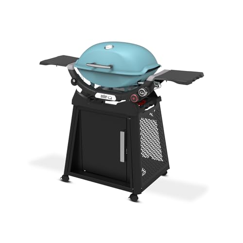 Weber Q 2800N+ Liquid Propane Grill with Stand, Sky Blue – Wide 250°–700°F Temp Range with Plus Burner for Searing, Low‑Temp Roasting & High-Dome Lid