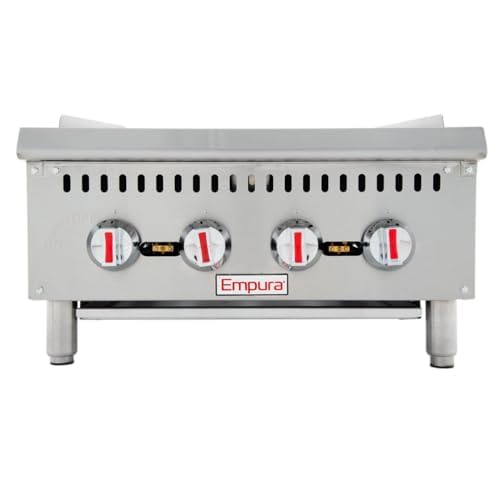 EMPURA 24" Countertop Gas Radiant Charbroiler | Commercial Char-Grill Broiler for Buffet Food Truck | (4) Burners, 80,000 BTU | 24"W x 32.3"D x 13.3"H, Stainless Steel (Includes: LP Conversion Kit)