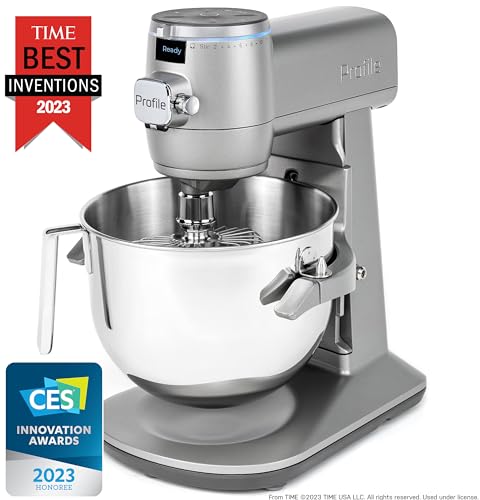 GE Profile Smart Stand Mixer w/Built-In Smart Scale & Auto Sense Technology, 7qt Stainless Steel Bowl, 11 Speed l Dough Hook, Beater, 11-wire whip l works w/Amazon Alexa & Google Home l Mineral Silver