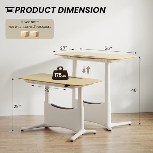 COLAMY Electric Adjustable Standing Desk – 48 x 28 Inch Sit Stand Desk with Drawer & Cable Management, Dual Motor Lift System, Ergonomic Footrest, Home Office Table (Veneer Desktop, Oak + White)