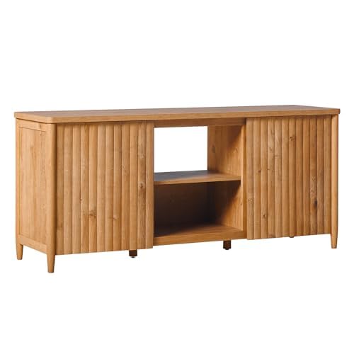 Walker Edison Scandinavian Reeded TV Stand with Storage for up to 70" TV English Oak