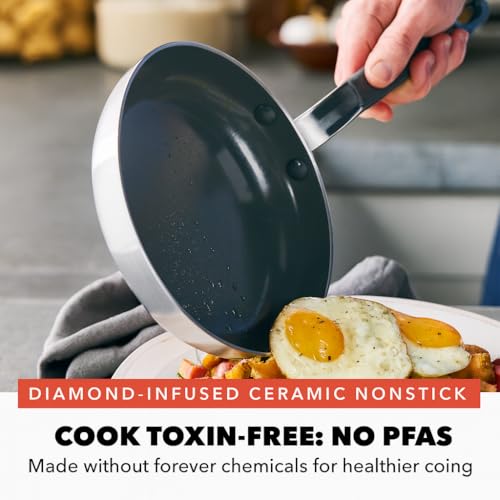 GreenPan x Bobby Flay Stainless Steel 12 Piece Cookware Pots & Pans Set, Professional Grade Tri-Ply, Multiclad, PFAS-Free Ceramic Nonstick, Induction Suitable, Dishwasher & Oven Safe,Stay Cool Handles