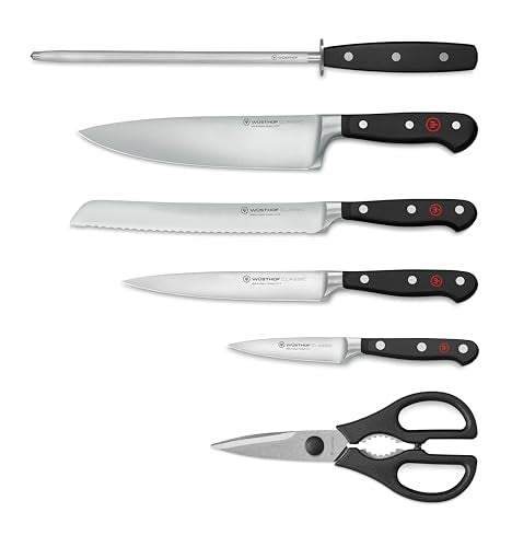WÜSTHOF Classic Seven Piece Knife Block Set | 7-Piece German Knife Set | Precision Forged High Carbon Stainless Steel Kitchen Knife Set with 15 Slot Wood Block – Model 7417