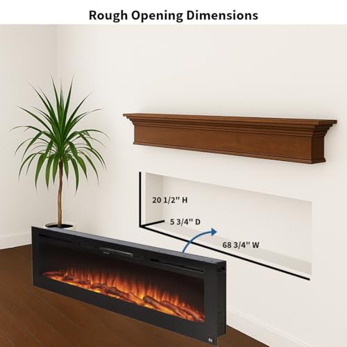 Touchstone Smart Electric Fireplace-The Sideline 72" Wide-in Wall Recessed - 30 Realistic Ember Color/Flame Options - 1,500W Heater w/Thermostat - Log & Crystal Hearth Options - Alexa/WiFi Enabled