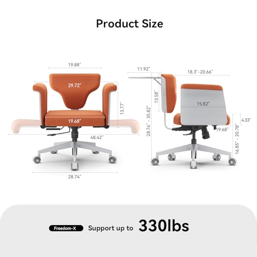 Newtral Criss Cross Chair with Wheels & Armrests, Ultimate Cross Legged Office Chair with Hidden Tray, Multi-Position Recliner Vanity, Ideal for Home Office, Bedroom (Criss Cross Chair, Orange)