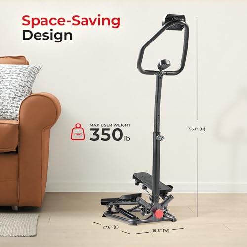 Sunny Health & Fitness Smart Twist Stair Stepper Machine with Handlebar, Space Saving, Connected Fitness with SunnyFit App – SF-S020027SMART