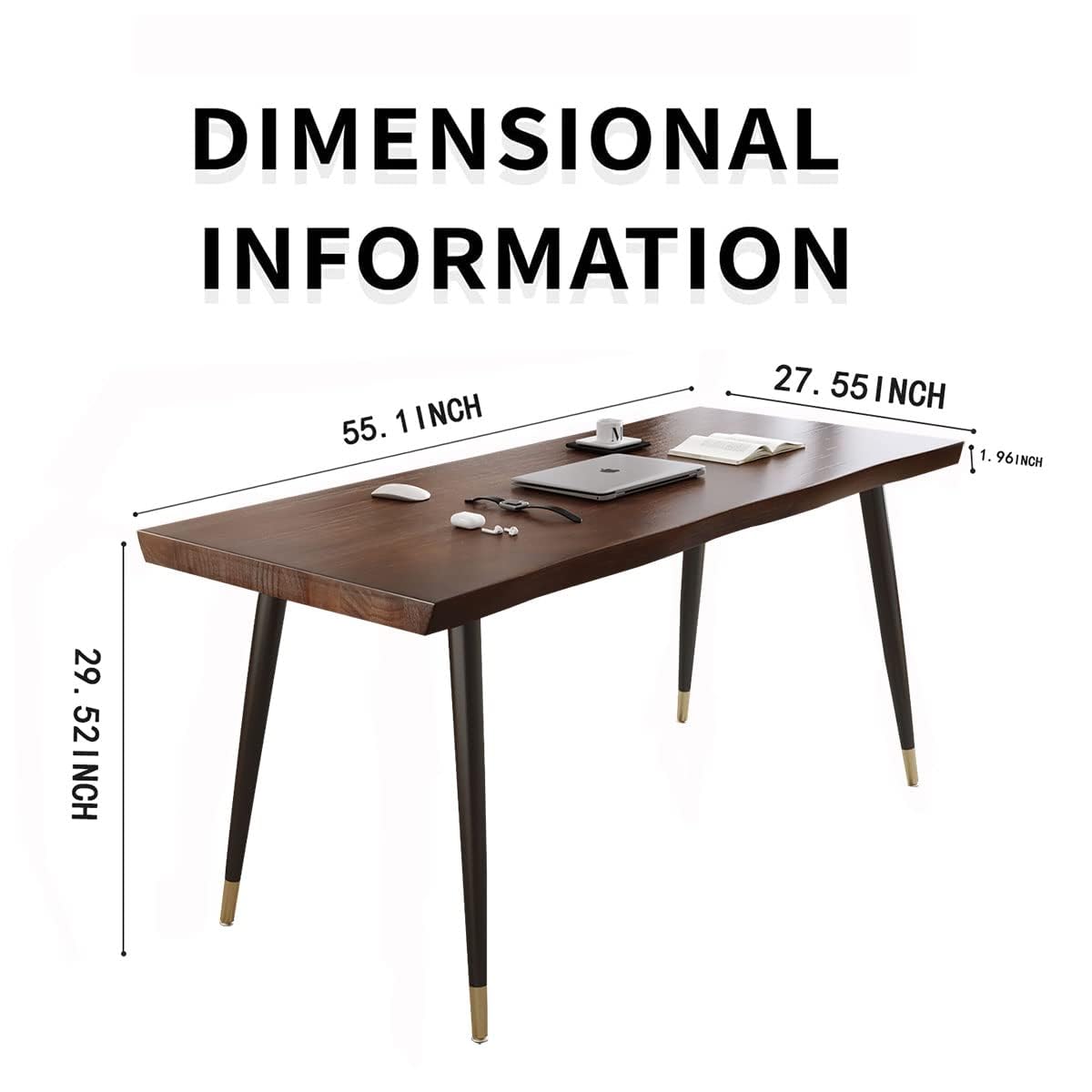 Sihtengxxhongs Modern Simple Style 55" Standing Desk Study Computer Desk - Black Metal Frame, Solid Wood Planks, for Home Office Bedroom