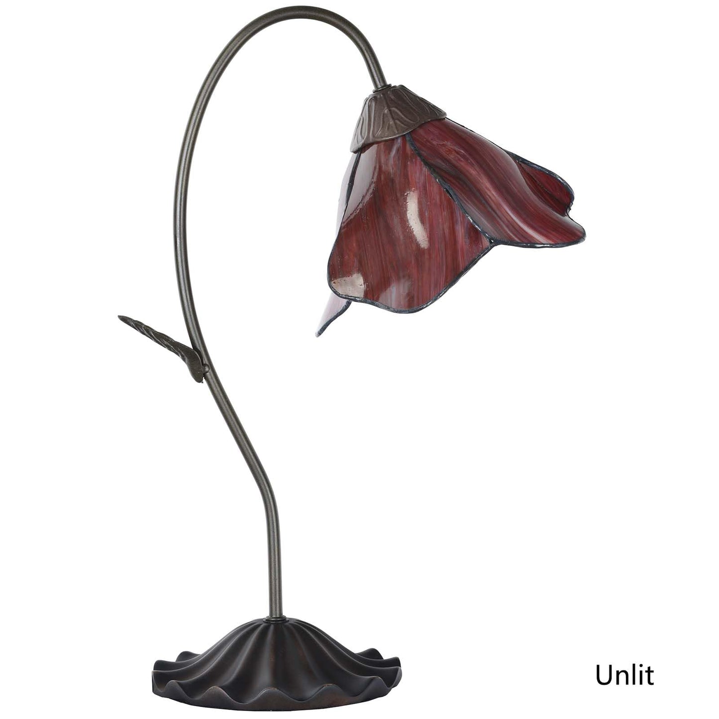 Bieye L12018 Flower Tiffany Style Stained Glass Table Lamp with 8-inch Wide Bent Glass Lampshade Lily Pad Base (Red, 1-Light)
