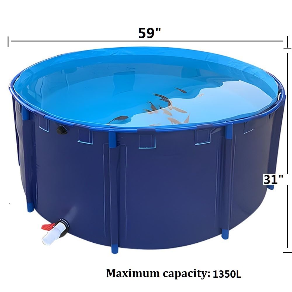 Above Ground Pond, Round Outdoor Fish Pond Pool with Durable Frame,Koi Pond Tank,Koi Fish Pond,PVC Fish Farming,for Store Up Water Irrigation(1350 L)