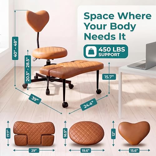 NYPOT Active Sitting Office Chair — Ergonomic Multi-Position Seat (Cross-Legged, Kneeling & Perch) with Adjustable Knee Rest, Back Support, Wheels & 360° Swivel (Brown)