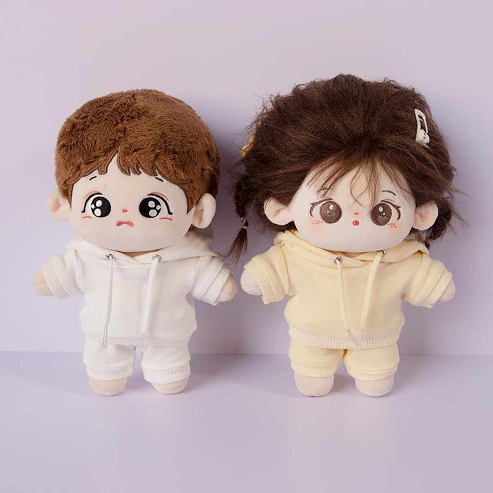 niannyyhouse 20cm Plush Doll Clothes Elastic Solid Sportswear Suits Hoodie Pants Soft Stuffed Plush Toy Dress Up Accessories (Black, 20cm)