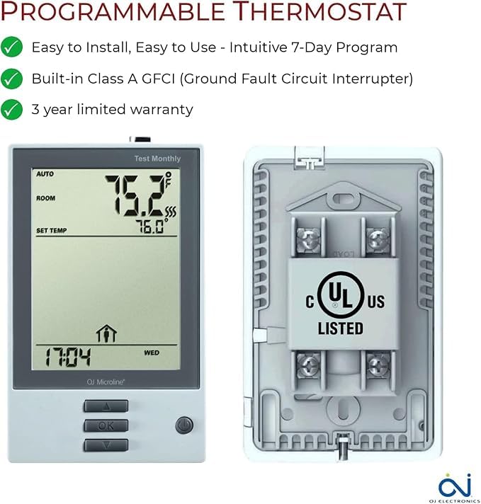 120 aqft 240V Heated Floor Mat System, Electric Radiant Floor Heating Mat w/Adhesive Backing, GFCI Thermostat, Temperature Sensor & Alarm—Ideal for Bathroom, Kitchen, Office, Bedroom
