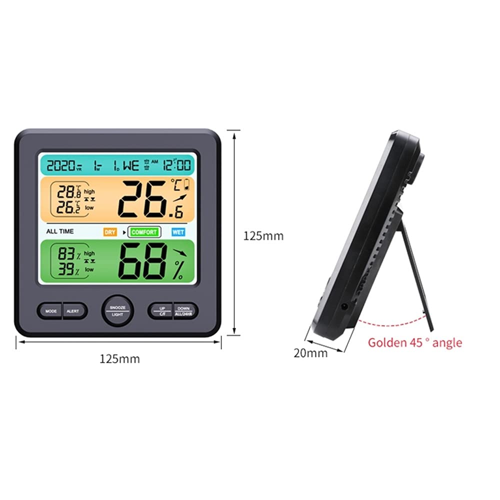 HIONJIN Digital Thermometer Hygrometer Weather Station Large LCD Indoor Flower All Time Temperature Humidity Monitor Alarm Clock(D)