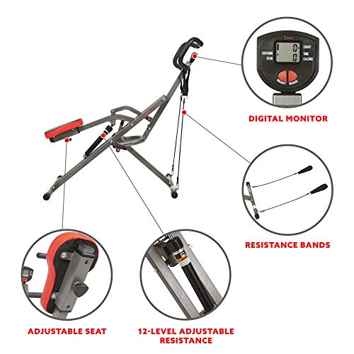 Sunny Health & Fitness Row-N-Ride PRO Squat Machine for Home, Foldable 300 LB Capacity Rower with 12 Level Resistance Rower, Easy Setup Full Body Exercise Equipment Rowing Machine - SF-A020052