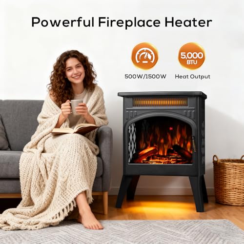 ZAFRO 21" Freestanding Electric Fireplace with Remote, Fireplace Space Heater with Adjustable Flame Color and Brightness, Thermostat/Sleep Mode/Overheat Protection for Bedroom, Living Room(Black)