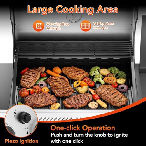 3-Burner Propane Gas Grill with Side Burner, 34,000 BTU Stainless Steel BBQ Grill – Heavy-Duty Porcelain-Enameled Grates for Patio and Outdoor Cooking