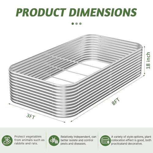 CATMANOR 2 Pack Tall 8x3FT Corrugated Galvanized Steel Raised Garden Bed Outdoor, Metal Above Ground Garden Bed for Vegetables and Flowers, Raised Beds for Gardening-8x3x1.5FT