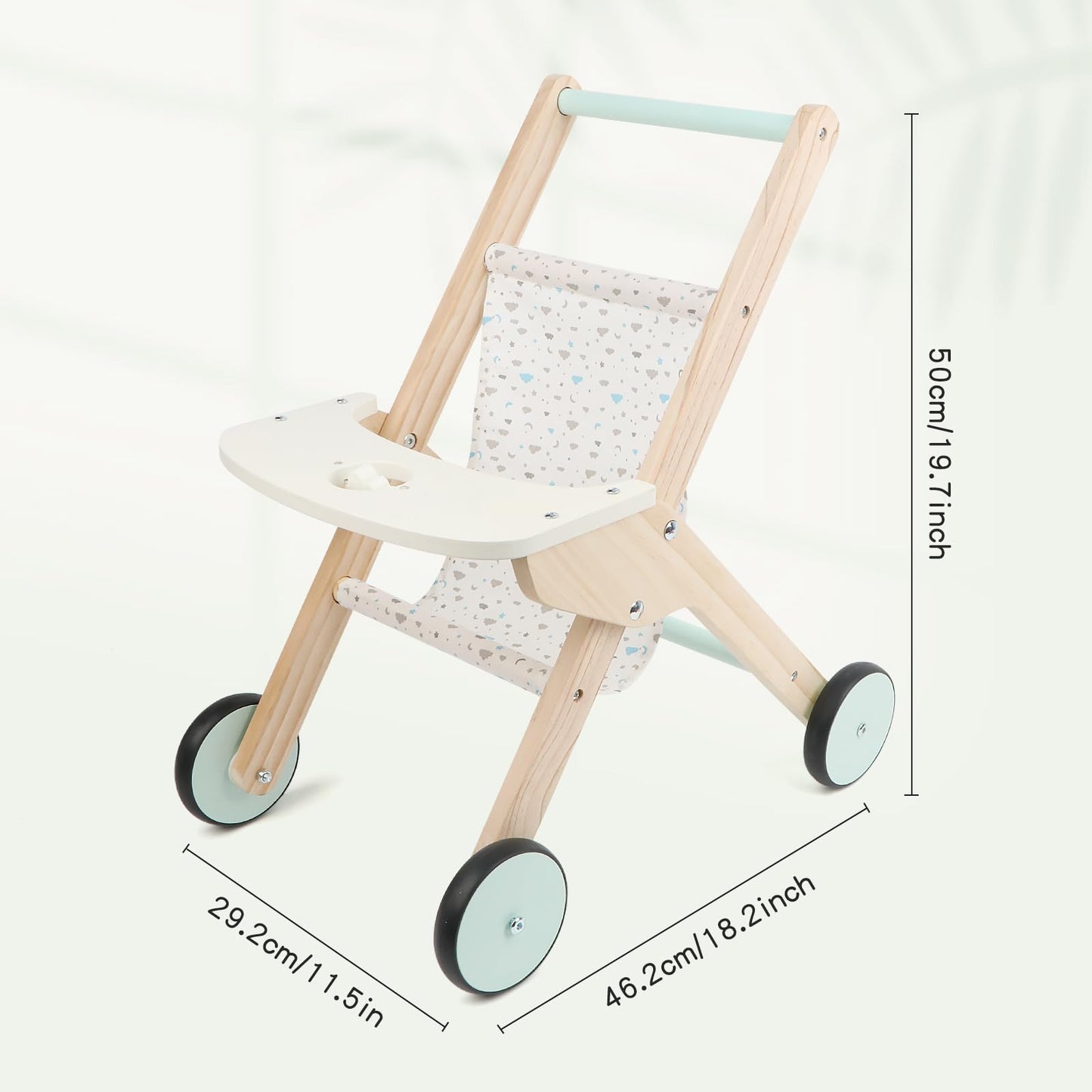 Canuan Wooden Baby Walker Doll Stroller, Baby Push Walker, Shopping Cart Learning Walk for Boys and Girls, Wood Push Toys for Toddler Learning to Walk