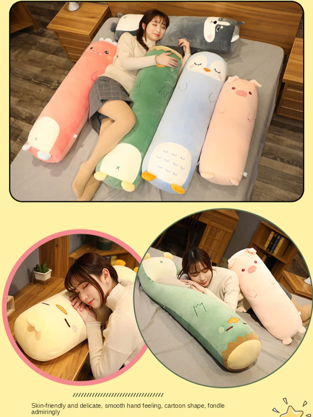 MUPI Long Plush Cute Body Pillows 27" Cuddle Stuffed Animal Shaped Bed Body Pillows Soft Cotton Plushies Doll Toy Gifts (Dinosaurs, 27 Inch)