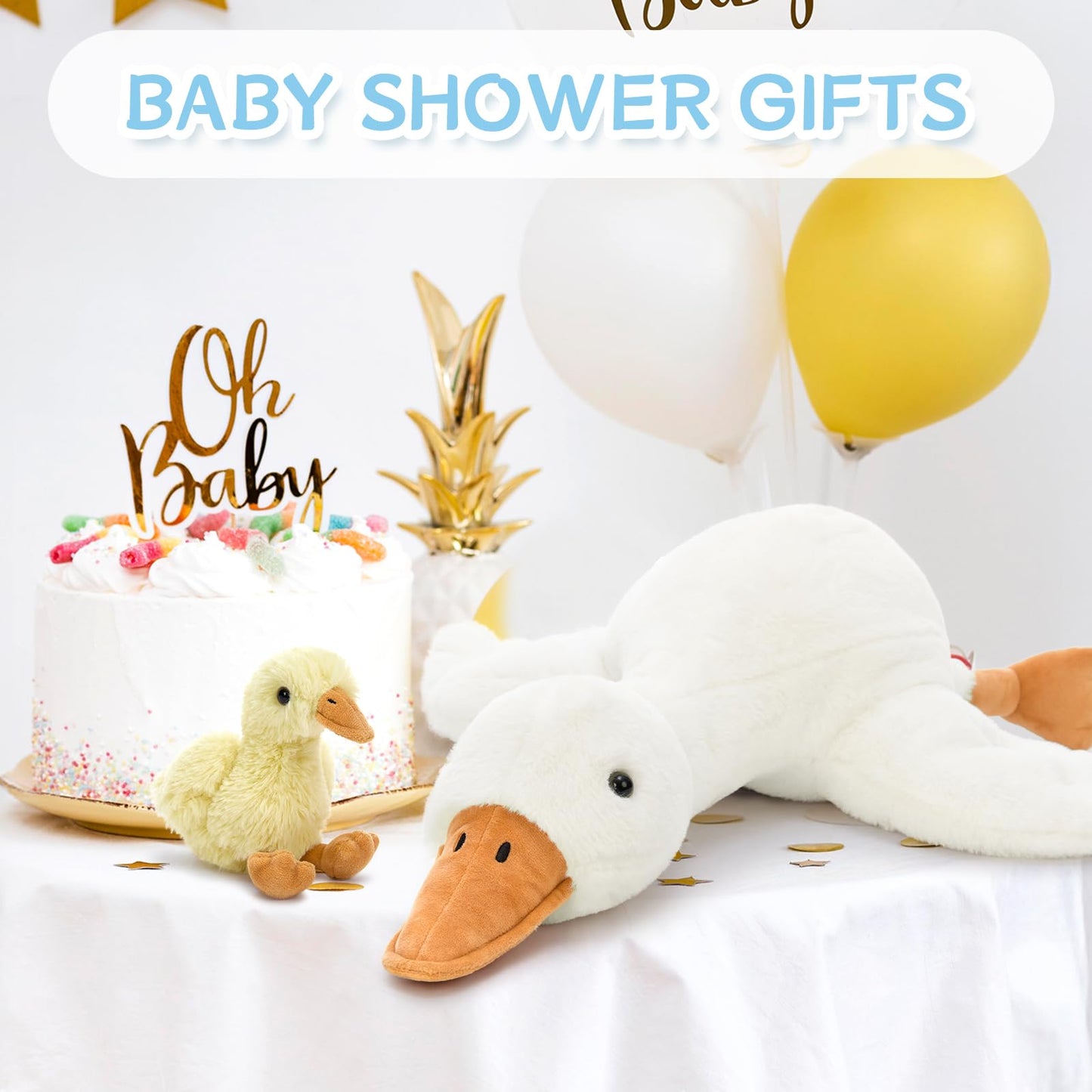 Tezituor Goose Stuffed Animal with Babies&Eggs, 23.6" Large Goose Plush Hugging Pillow Soft Swan Plushies Toys Birthday Christmas for Kids Boys Girls
