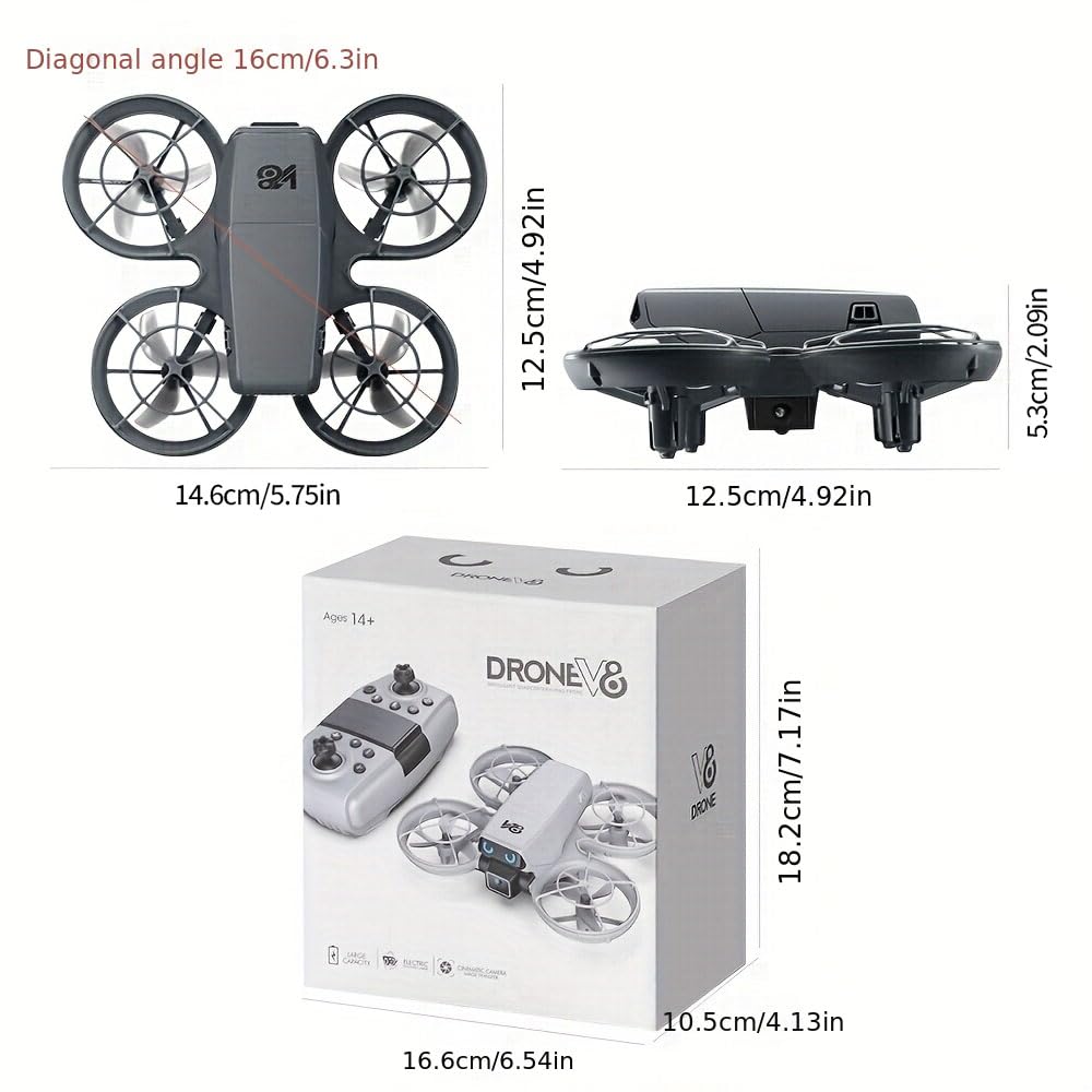 Mini Remote-Control Drone With Camera, A Quadcopter Featuring a Full-Guard Propeller Design to Reduce Collision Risks, With Cool LED âEyeâ Lights and Flashing Tail Lights. Obstacle Avoidance, Optical Flow Positioning, 90° Adjustable Camera, Altitude Hold,