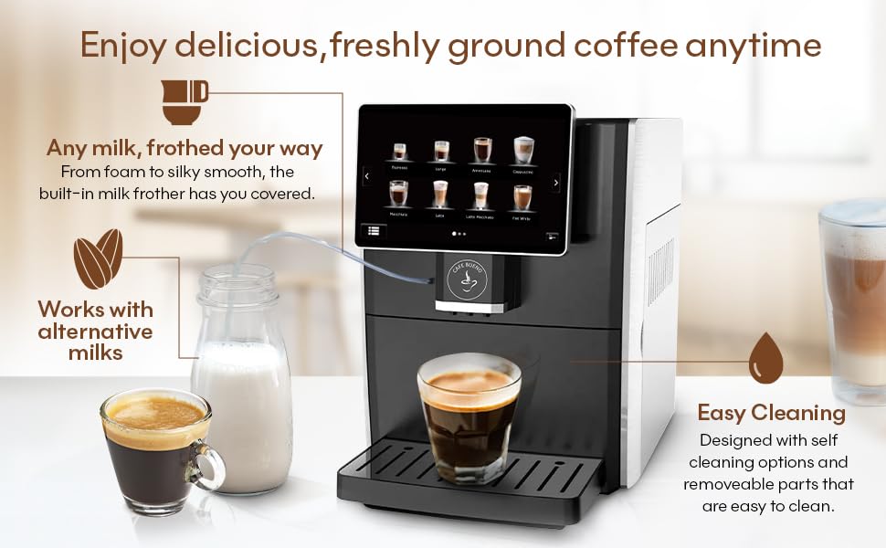 Cafe Bueno Super Automatic Espresso Machine For Home - Coffee Machine With Grinder & Milk Frother For Latte, Cappuccino, Macchiato - Auto Wake & Sleep – All Milk Types