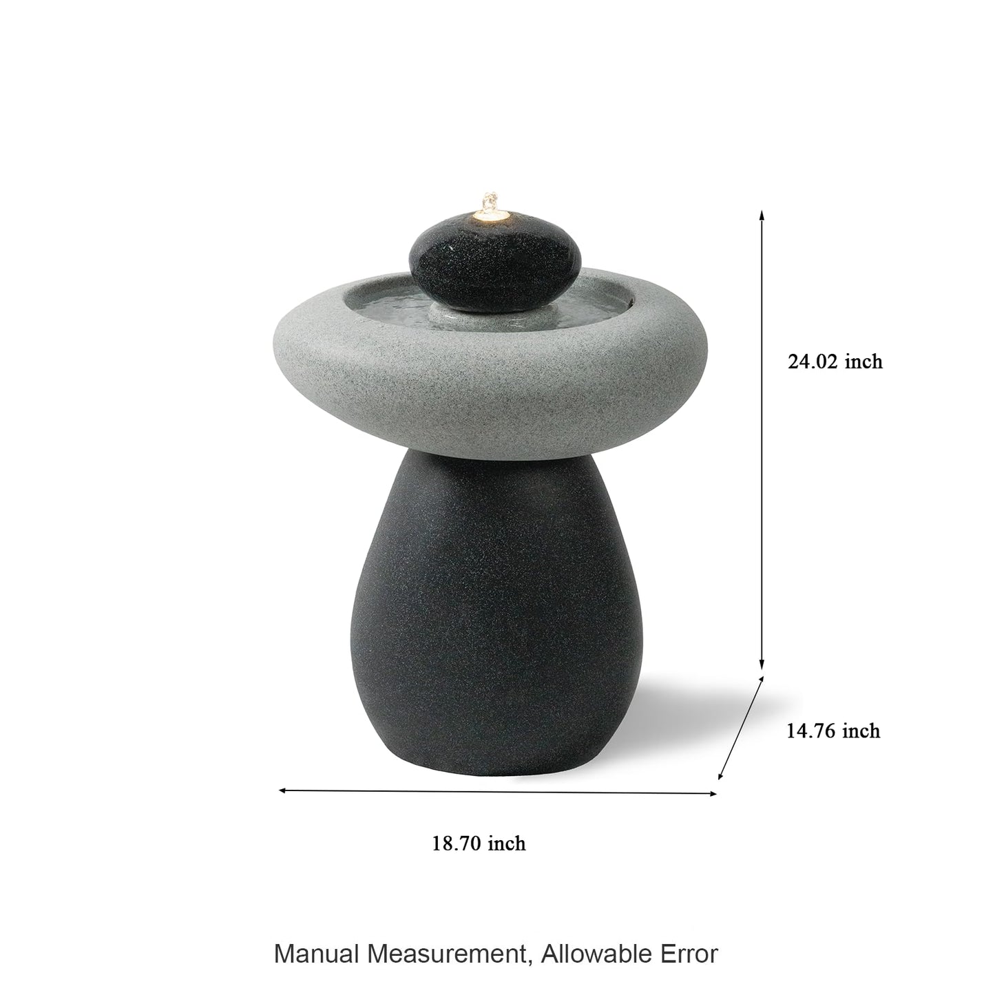 Puulye 24.02" H Outdoor Water Fountain Made with Eco-Friendly Recyclable Materials, Polyethylene Rock Waterfall Outdoor Fountain, Garden Decor with LED Light & Pump for Patio, Backyard