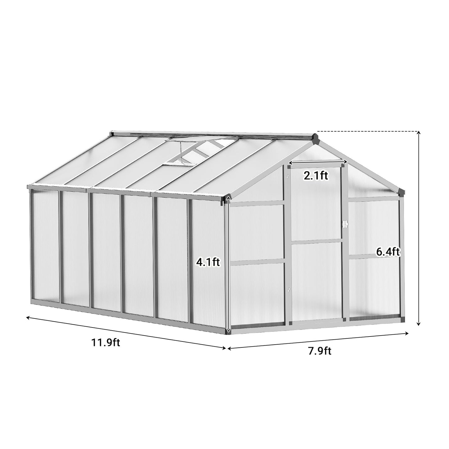 8x12 Ft Outdoor Greenhouses, Greenhouse Kit, Portablee Greenhouses with Ground Nails and Vent Windows, Sliding Lockable Door, Polycarbonate Green House for Outside Garden Backyard, White
