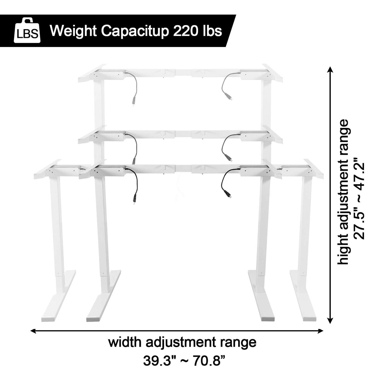 wonline Electric Stand Up Desk Frame Dual Motor Standing Desk Base Height Adjustable Workstation Base with 4 Programmable Memory Controller Steel Legs for Home Office (Frame Only)