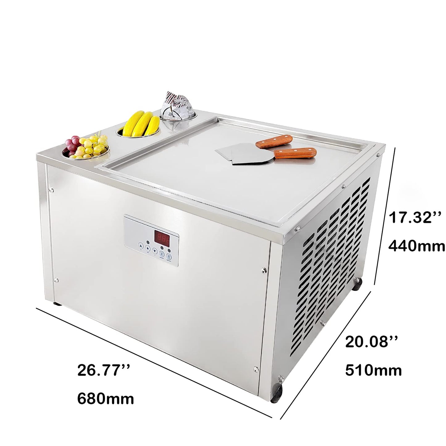 Kolice Countertop Commercial 18x18 inches Single Square Fried Ice Cream Machine with 3 Tanks, Roll Ice Cream Machine AUTO DEFROST, PCB of Smart AI Temp. Controller