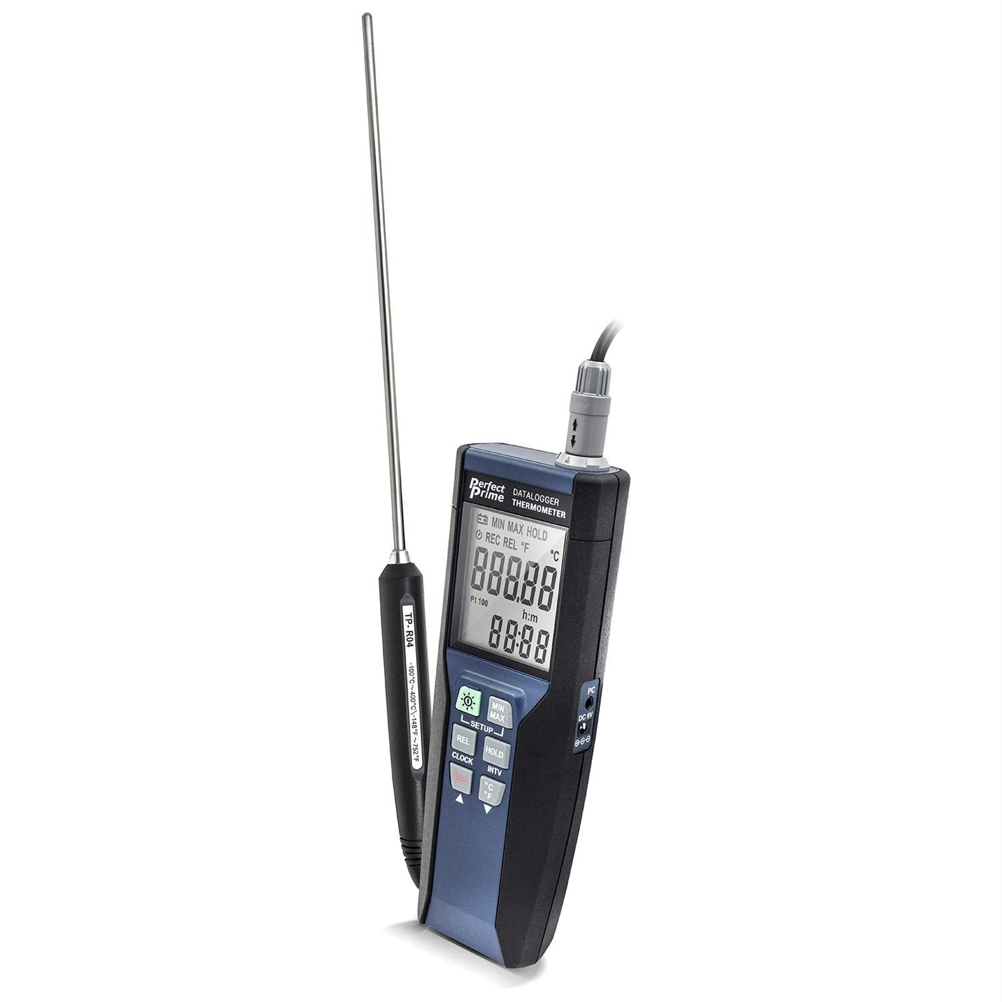 PerfectPrime TC0376, High Precision Platinum RTD Thermometer Datalogger with Probe, RS-232/USB Interface