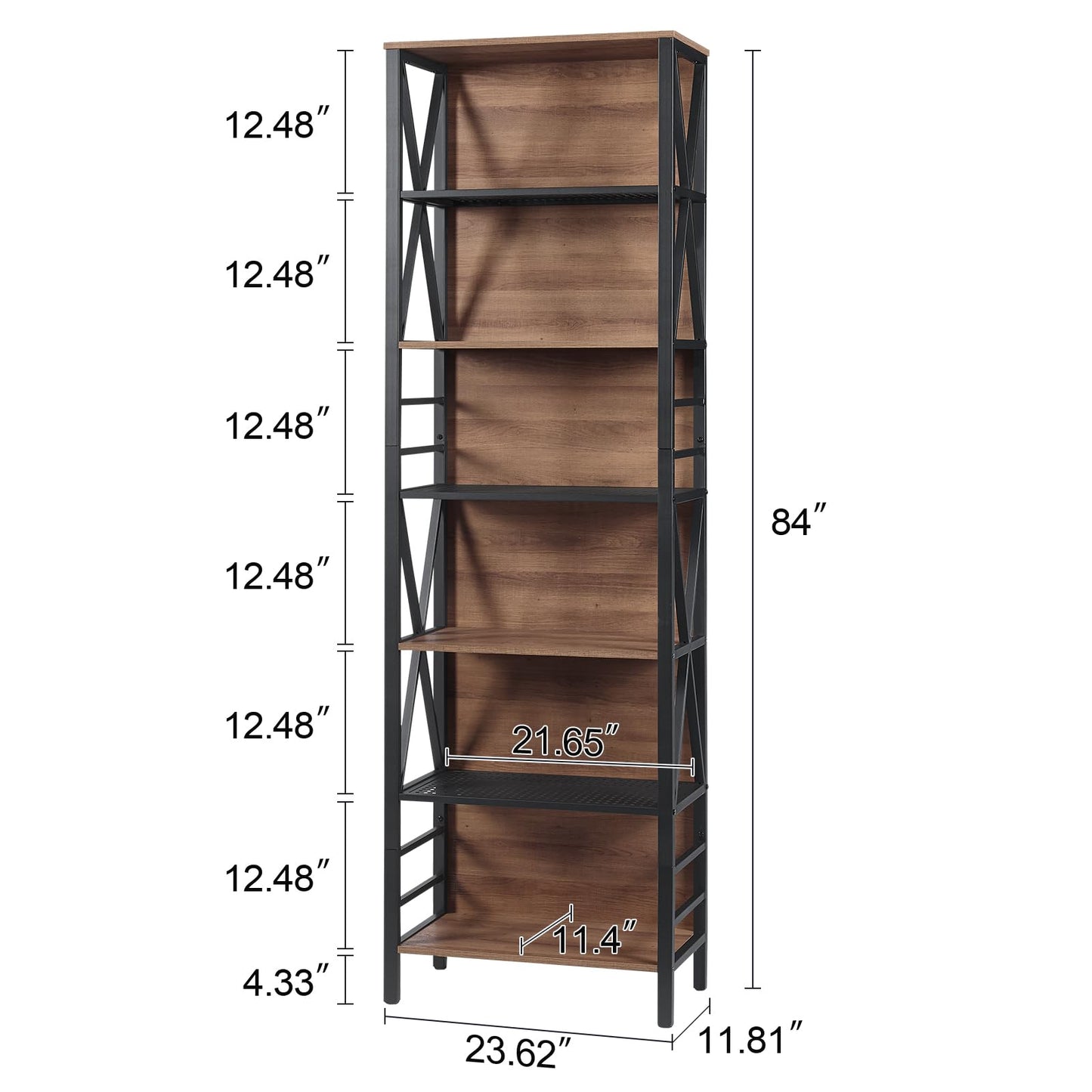 HOMISSUE Tall Bookshelf, 7-Tier Book Shelf, Rustic Wood Metal Bookshelves and Bookcases, Freestanding and Industrial Open Bookcase for Home Office, Living Room and Bedroom, Vintage Brown
