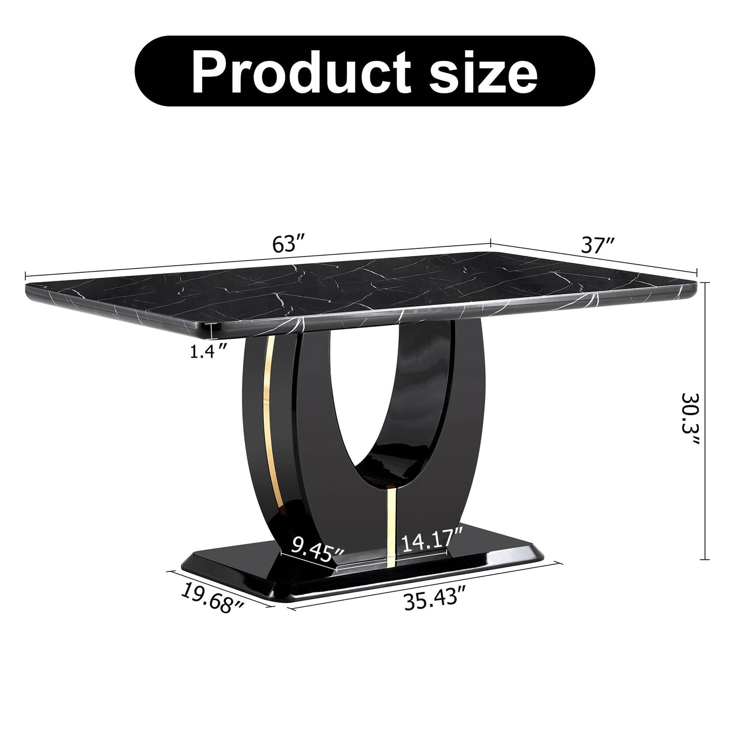 Btikita Dining Table Set for 6, Kitchen Table Chairs Set of 6, Modern Dining Room Set with 63 inch Marble Dinner Table PU Leather Upholstered Chairs for Dining Room Kitchen