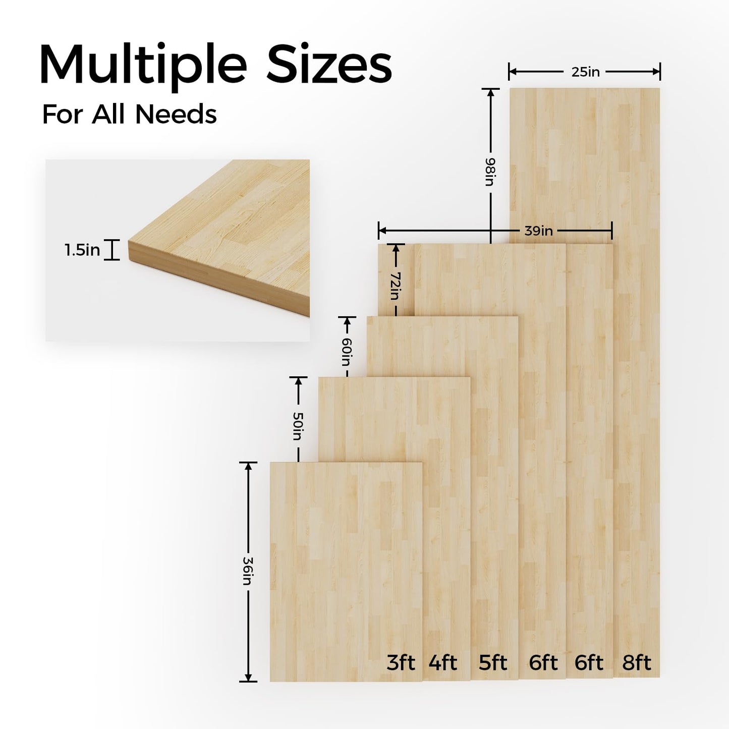 Butcher Block Countertop Table Top - Unfinished Solid Wood Countertop, Unfinished Surface for DIY Washer Dryer Cutting Board Island Kitchen Countertop - 6ft L x 39" W, 1.5in Thick