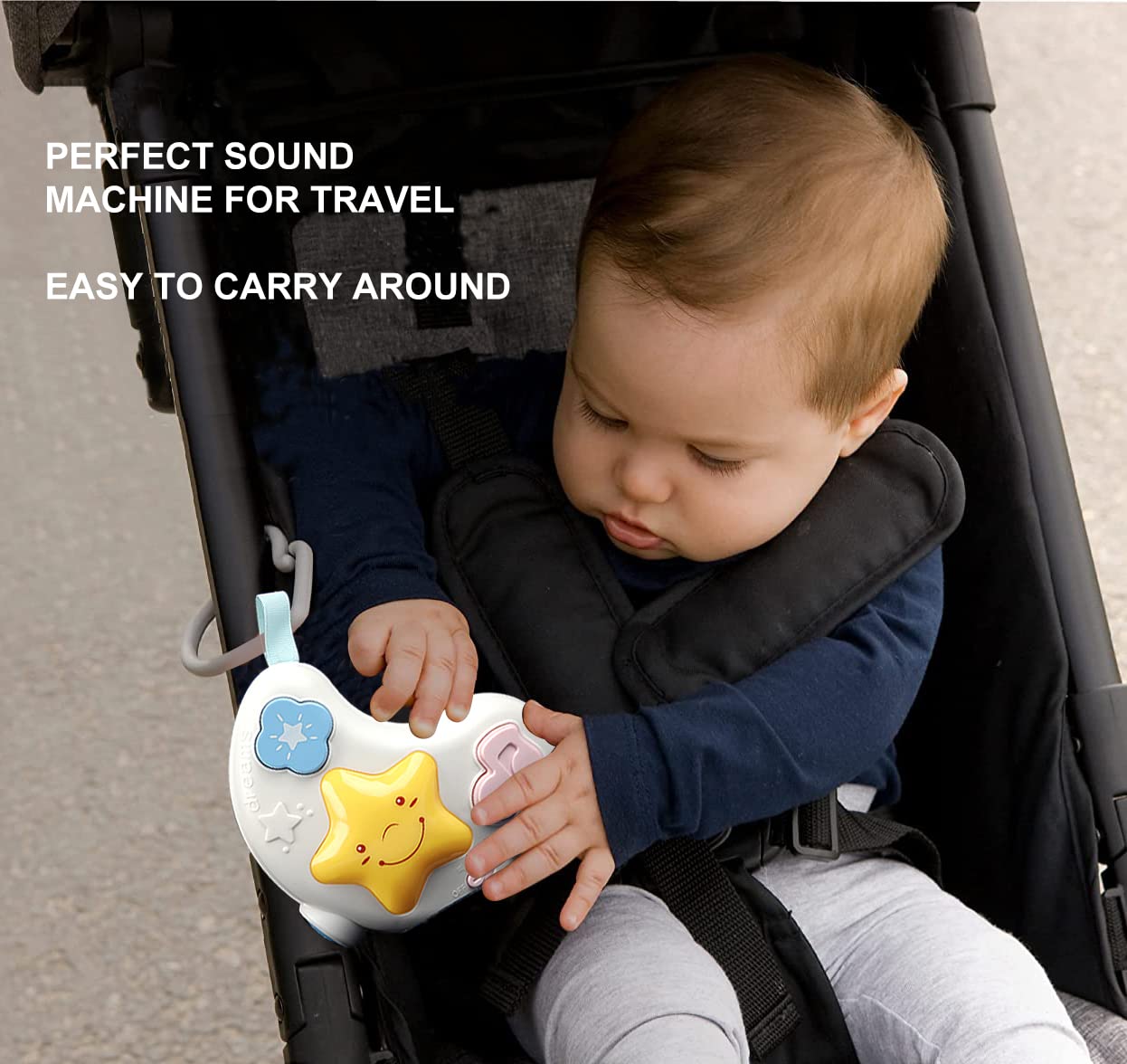 cxjoigxi White Noise Machine and Baby Soother with Remote, 108 Lullaby Music, Soothing Sounds and Night Light for Newborn Nursery Sleeping, Musical Crib Toy, Portable Baby Sound Machine for Travel