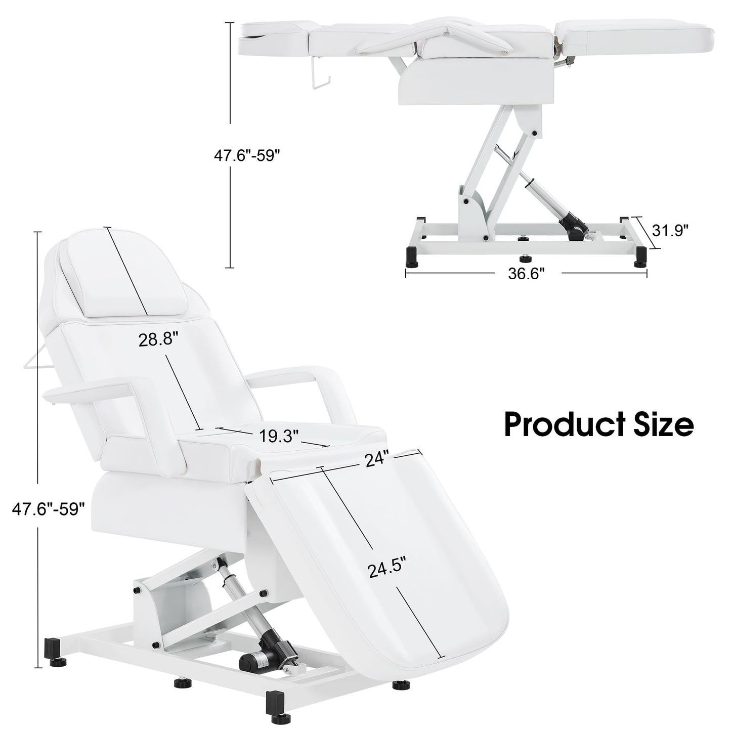 BarberPub Fully Electric Facial Bed with 3 Motor for Esthetician, Electric Tattoo Chair for Client, Facial Bed for Esthetician, Electric Adjustment 2751 (White)