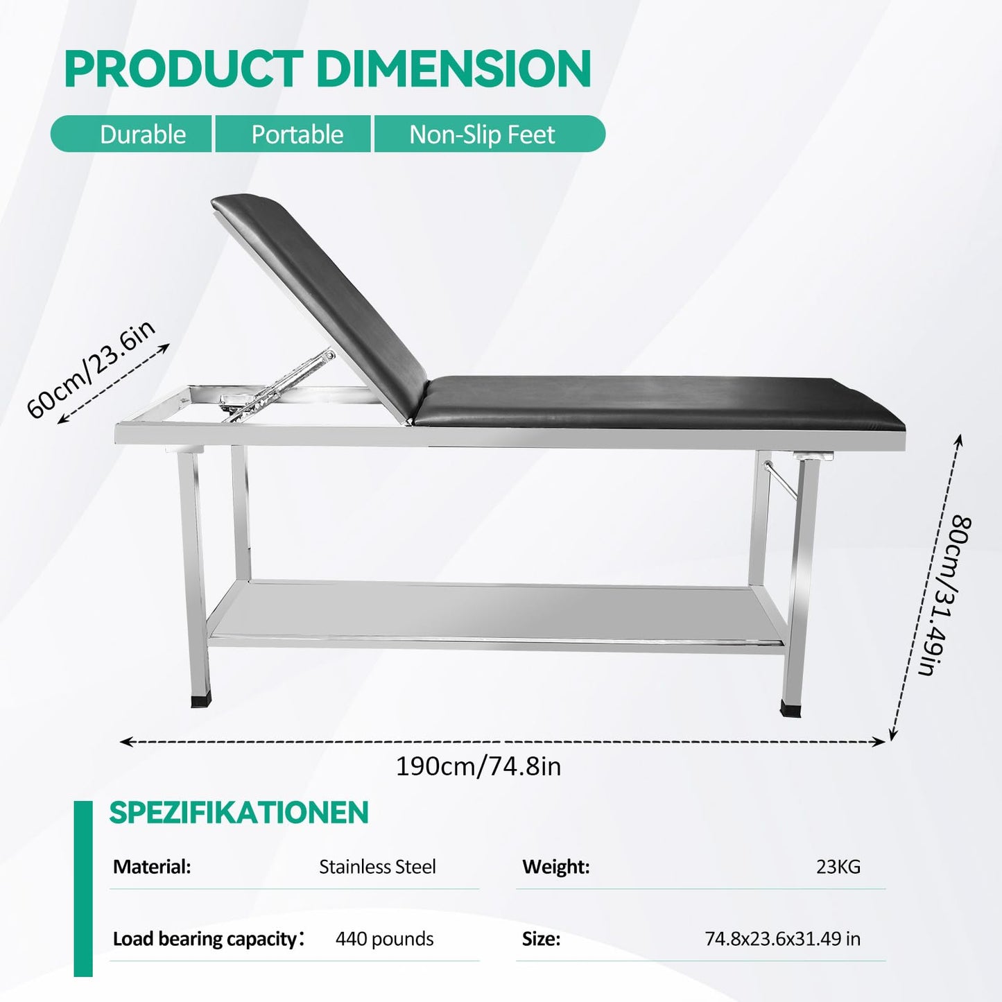FAFAGLGL Adjustable Patient Treatment Table,Doctor Bed with Folding Legs is Stable and Durable,Folding Medical Exam Table Holds 500 lbs,for Clinical Examination 、Massage Table、Spa Beds、Beauty