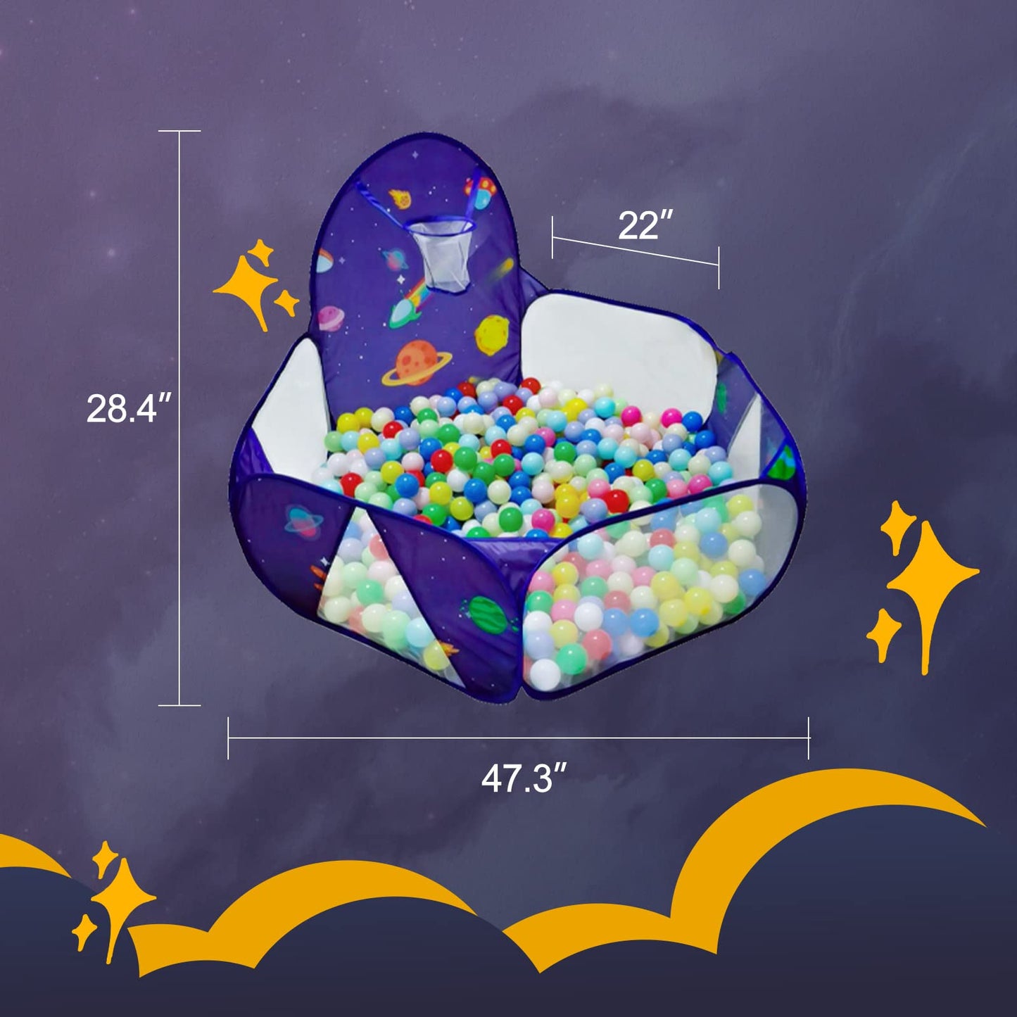 LOJETON Kids Ball Pit, Pop Up 3+Children Play Tent, Toddler Ball Pool Baby Crawl Playpen with Basketball Hoop, Portable Toys for Girls Boys, 4 ft / 120 cm, Balls Not Included, Spaceship
