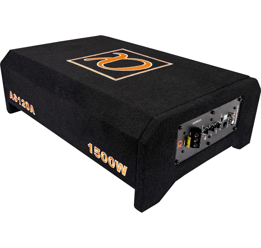 Alphasonik AS120A 12" 1500 Watts with a Built-in Amplifier Down-Firing Shallow Mount Enclosed for Tight Spaces in Cars and Trucks, Slim Thin Loaded Subwoofer Air Tight Sealed Bass Enclosure
