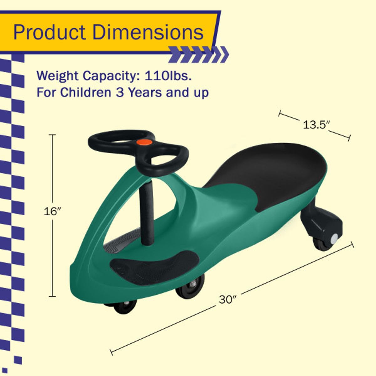 Wiggle Car Ride On Toy - No Batteries, Gears or Pedals - Twist, Swivel, Go - Outdoor Ride Ons for Kids 3 Years and Up by Lil' Rider (Green)