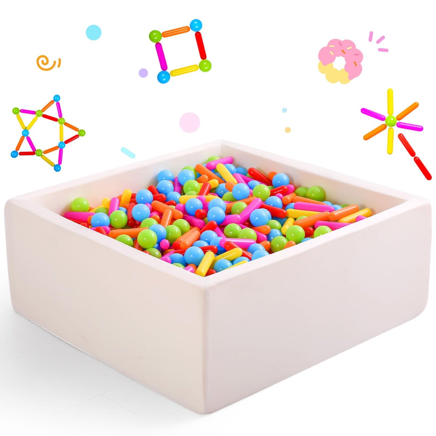 Heopeis Ball Pit Balls and Strips for Ball Pits, 50pcs Cute Plastic Star Toy Balls for Kids, Baby Toddler 1-3 Birthday, Bounce House, Play Tent, Baby Pool Water Toys, Party (Rainbow)