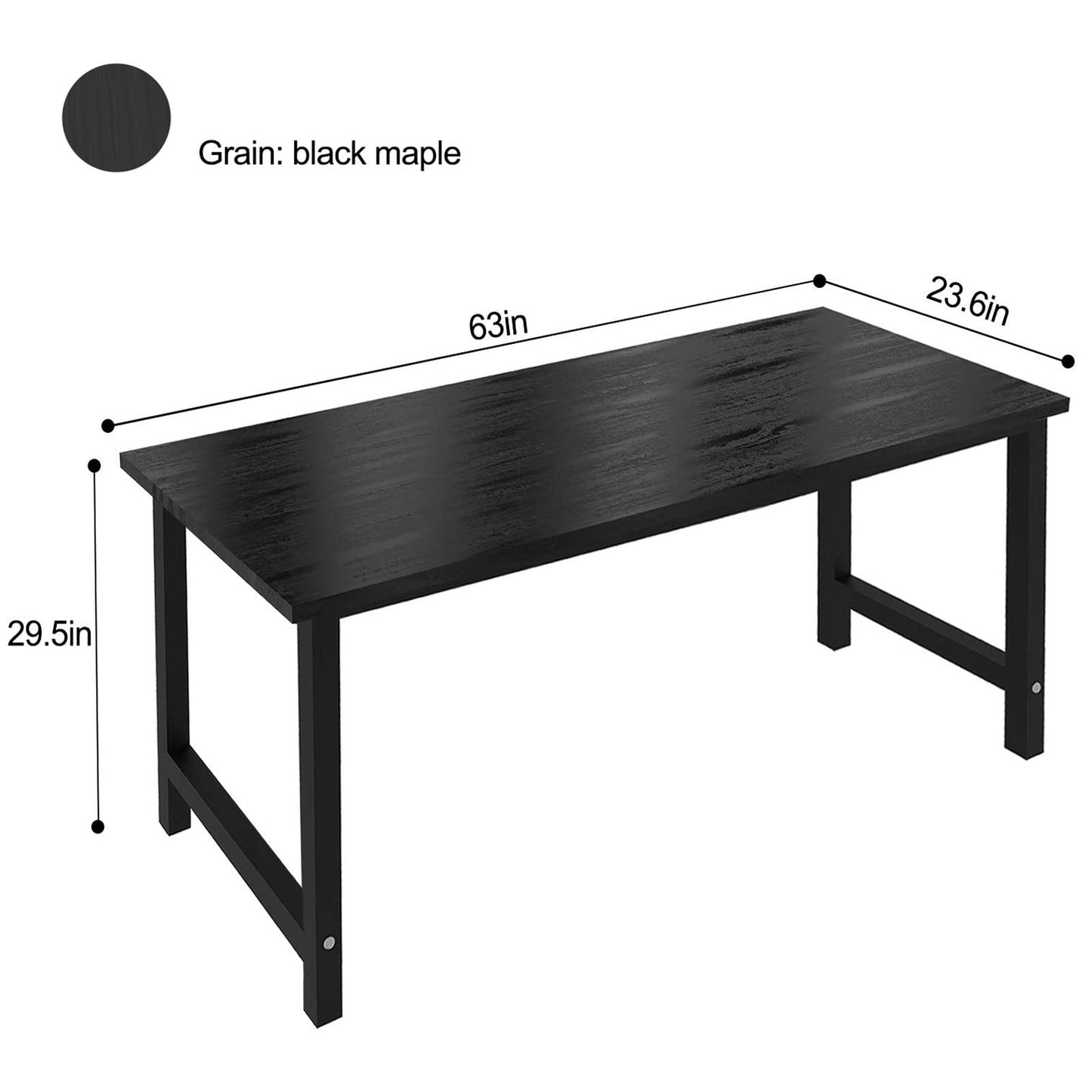 NSdirectModern Computer Desk 63 inch Large Office Desk Writing Study Table for Home Office Desk Workstation Wide Metal Sturdy Frame Thicker Steel Legs, Black.