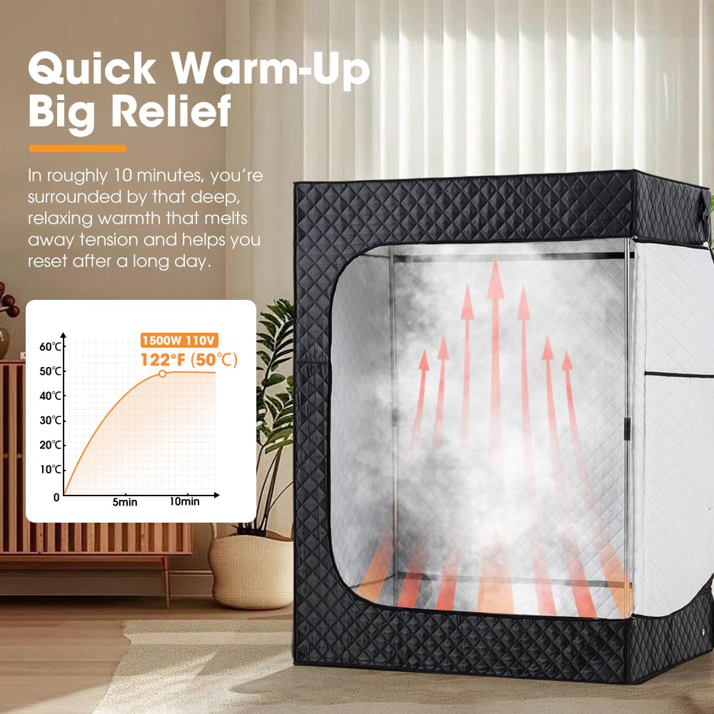SAN HIMA Portable Sauna for Home - 2 Person Red Light Therapy Steam Sauna Box at Home Spa with 3L 1500W Steamer, 9 Levels Heat, 90 Minute Timer, Foldable Chair, Remote Control for Indoor Outdoor