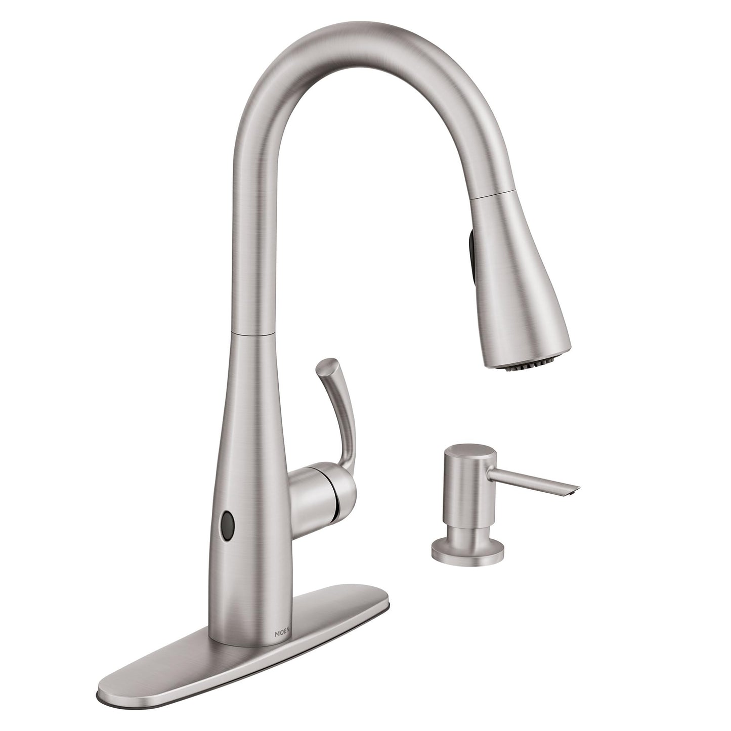 Moen Essie Spot Resist Stainless MotionSense Wave One-Handle Touchless Kitchen Faucet with Pulldown Sprayer and Soap Dispenser, 87014EWSRS