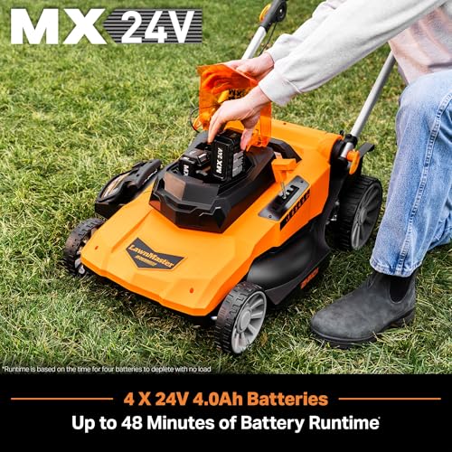 LawnMaster CLMF4821A Cordless Lawn Mower Brushless 48V MAX 21Inch 3-in-1 Function with 4X24V MAX 4.0Ah Battery and a Dual Charger