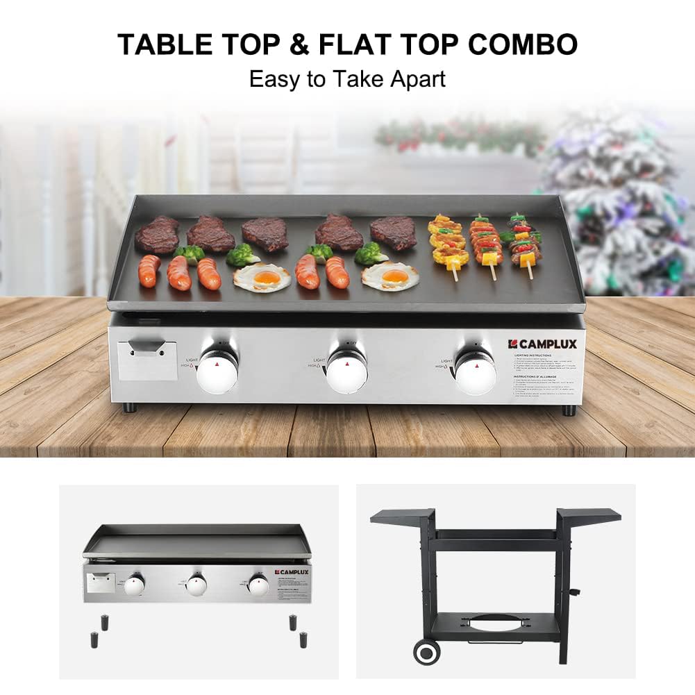 CAMPLUX Flat Top Griddle, Propane gas outdoor grill Griddle Cooking Station for Camping,BBQ,Tailgating or Picnicking, Stainless Steel, Silver, Black