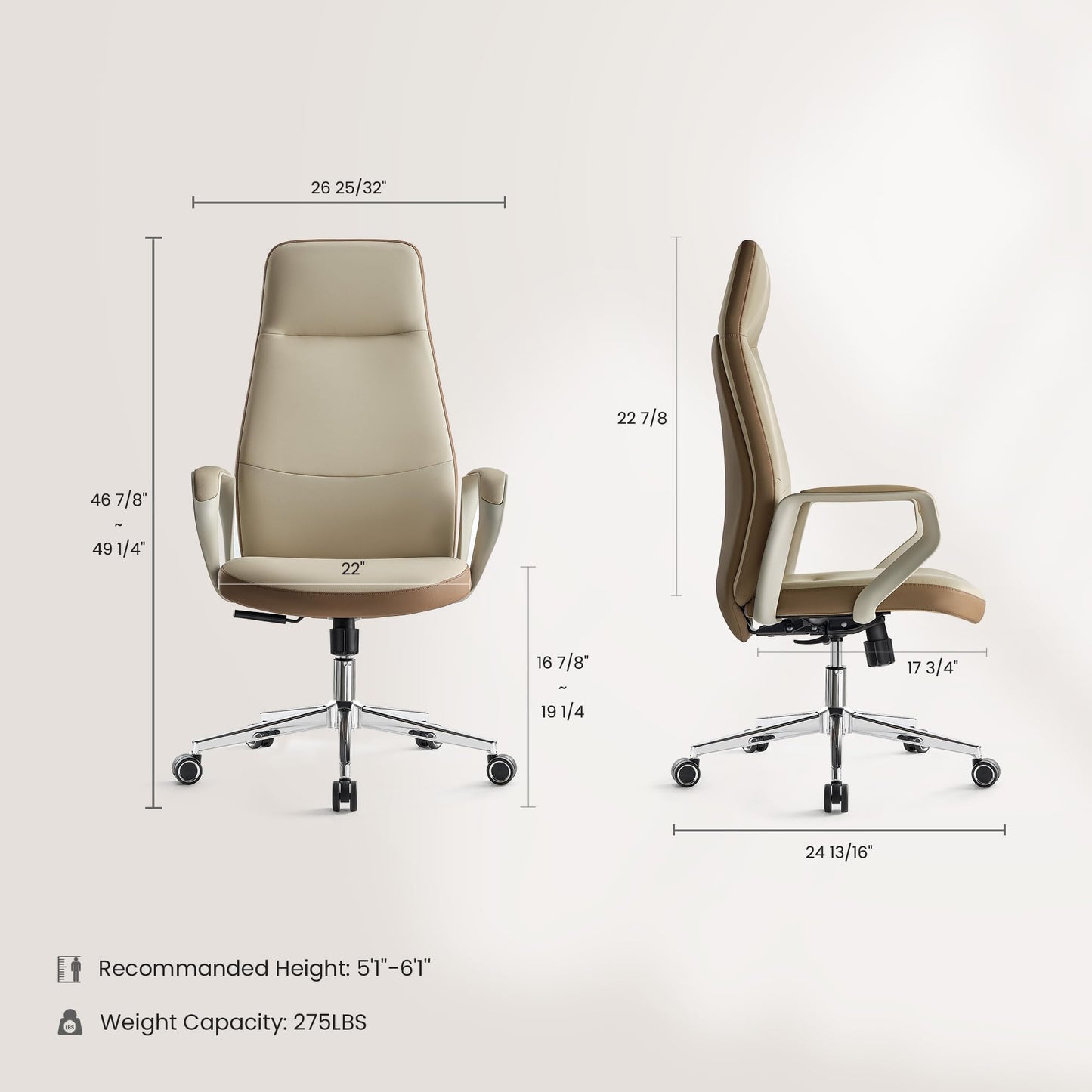 EUREKA ERGONOMIC Clara Executive Office Chair, Modern Leather Desk Chair with Back Support, Aesthetic Home Office Chair with 3-Position Recline Lock, Beige Brown