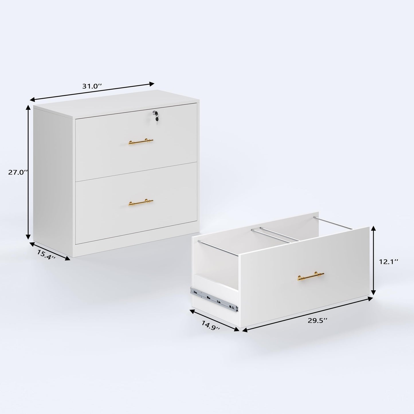 GFGWXW 2 Drawer Lateral File Cabinet with Lock, Suitable for Letter/A4/F4/Legal Size Hanging Files,Large Wood Filing Storage Cabinets Printer Stand for Home Office,White