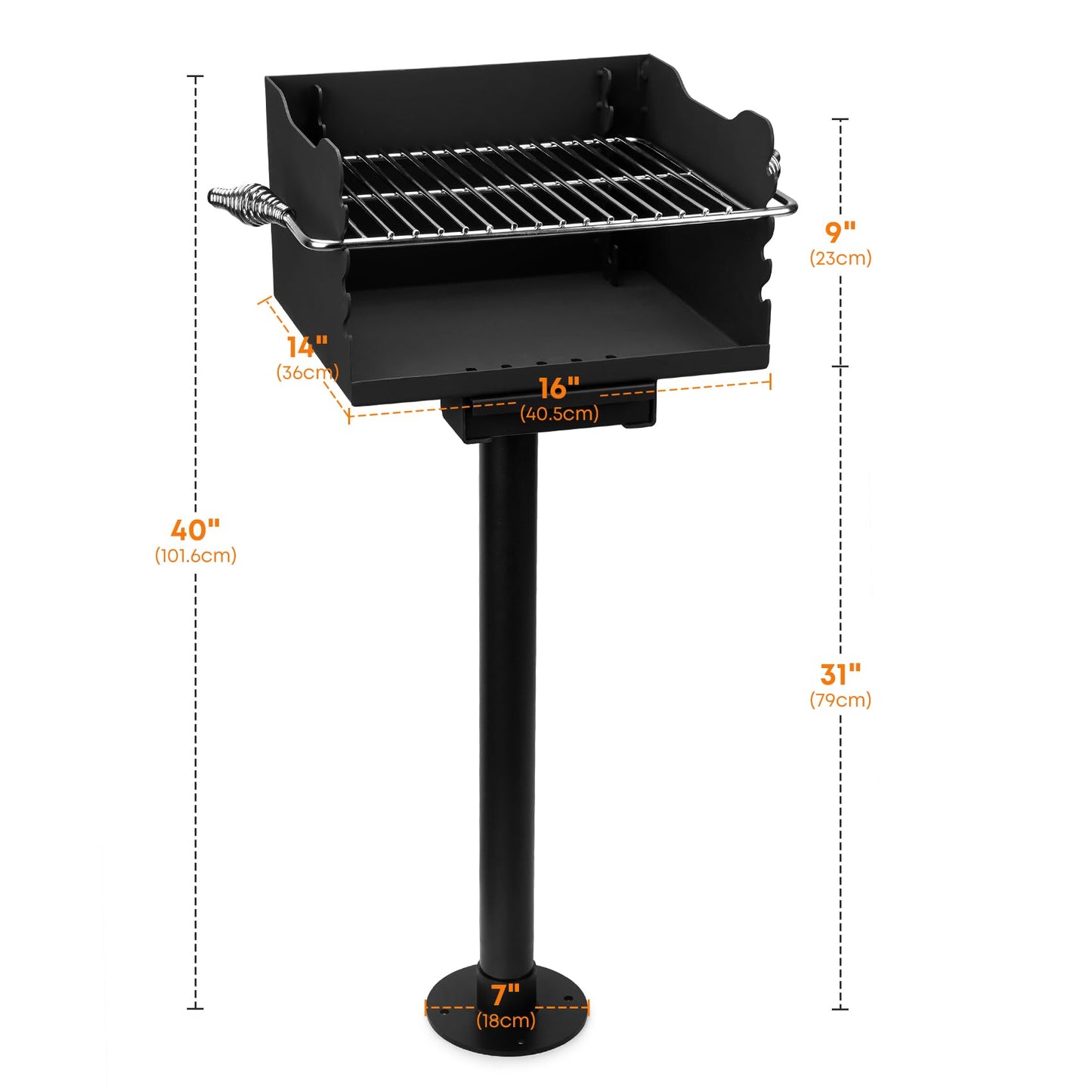 Stanbroil Charcoal Barbecue Grill for Outdoor, Heavy Duty Steel Park BBQ Grill with Stainless Steel Cooking Grate and Above/In Ground Post for Camping and Backyard